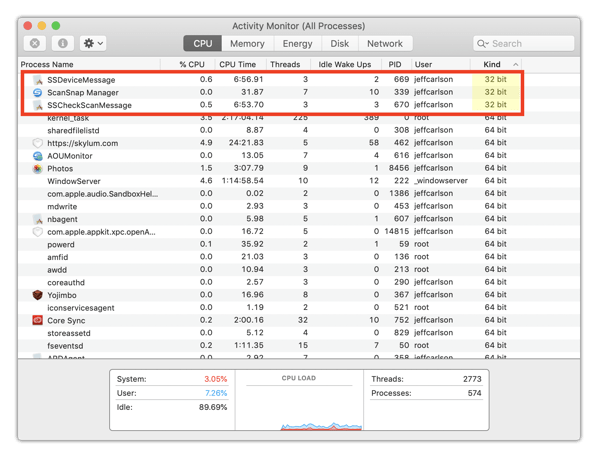 Catalina activity 32bit shadow