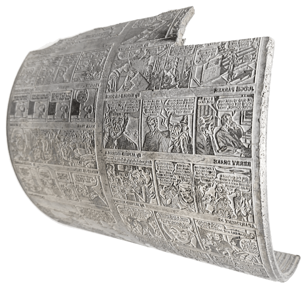 A surviving hemispherical newspaper comic printing plate (“stereotype” or “stereo”)